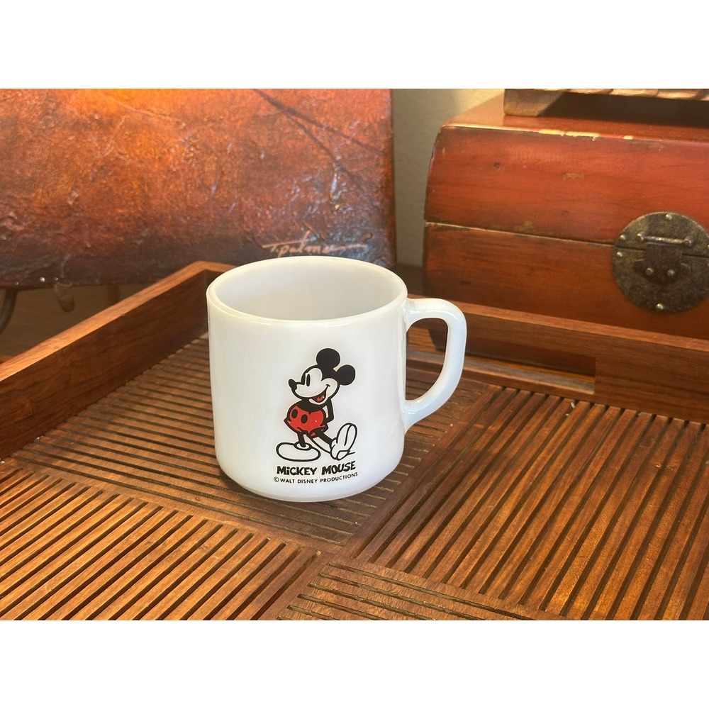Vintage Federal Glass Mickey Mouse Milk Glass Coffee Mug Disney USA White - Picture 3 of 9
